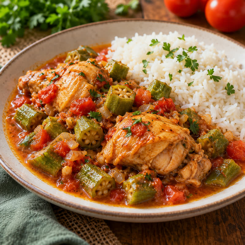 Frango ensopado com quiabo