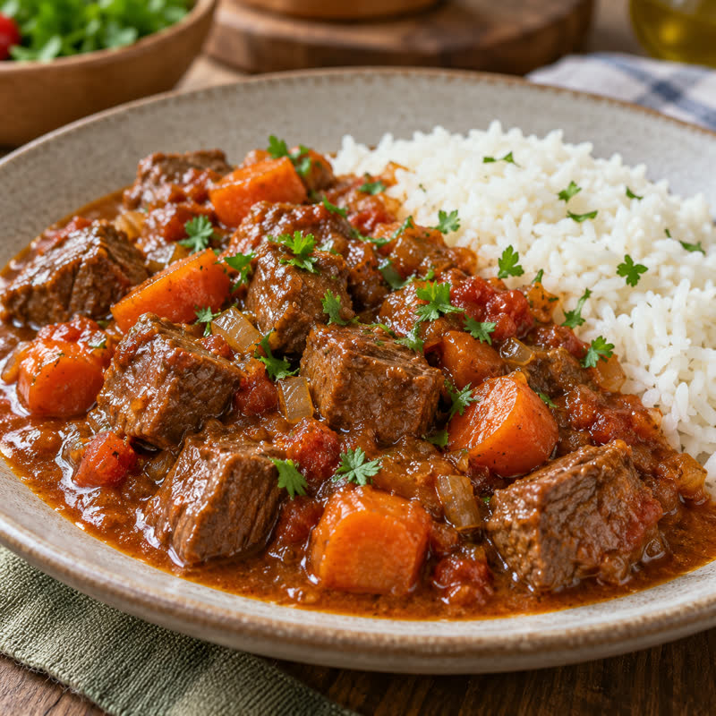 Picadinho com cenoura e arroz