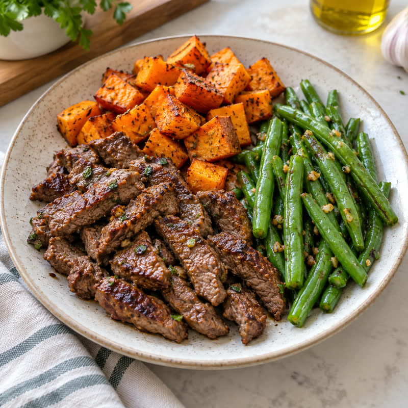 Carne em tiras com batata-doce